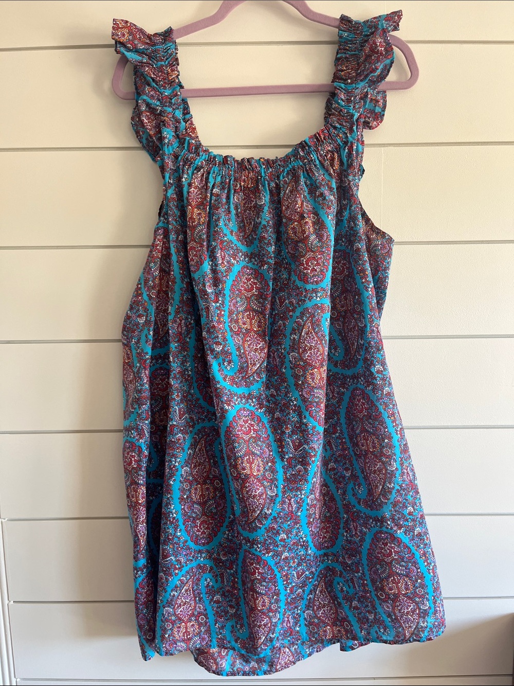 J. Crew Paisley Ruffle-Strap Dress in Teal and Maroon Size Large